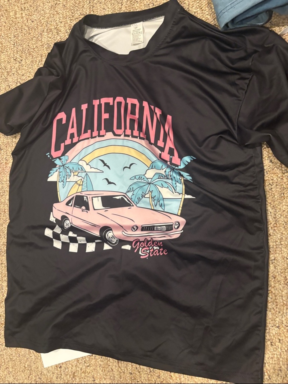 California Golden State Graphic Tee - Black with Pink & Pastel Art